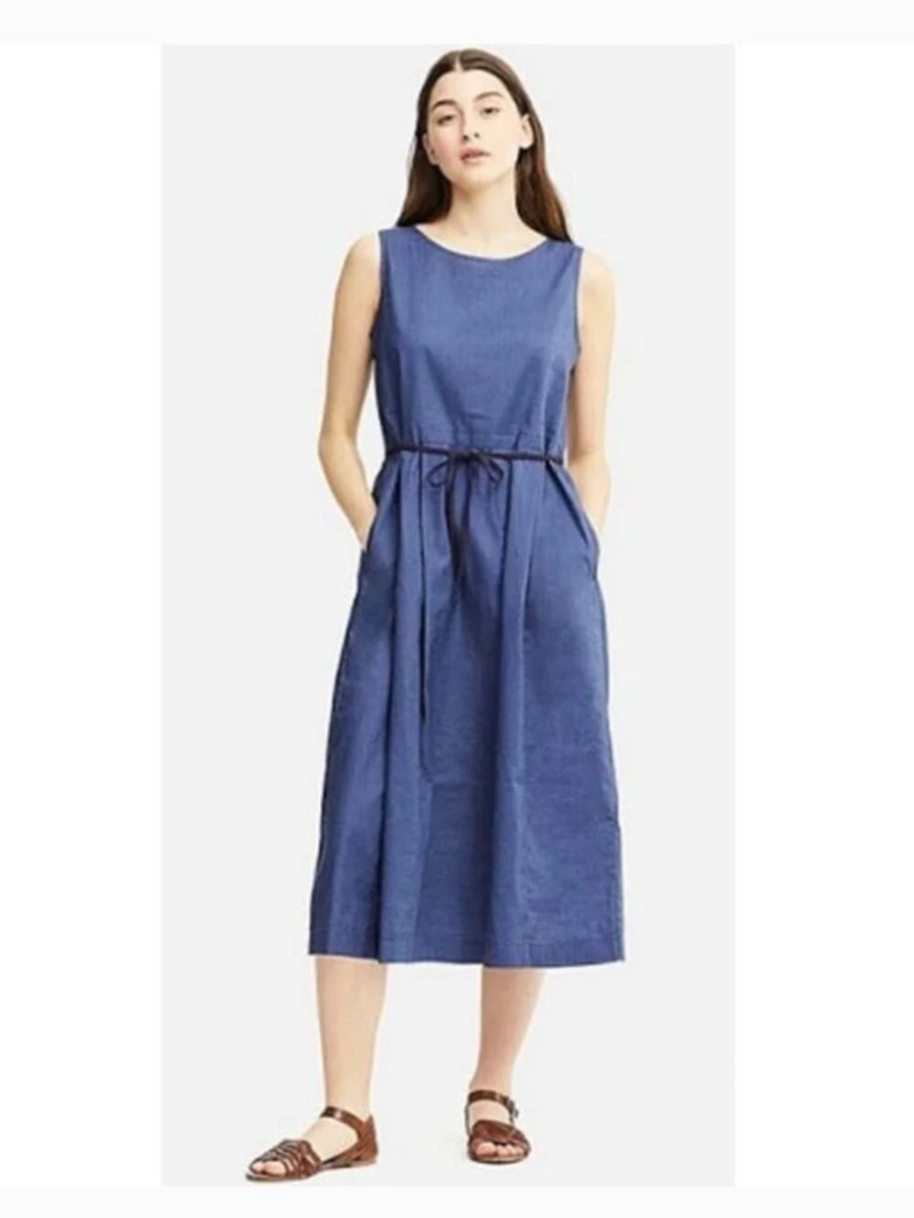 Uniqlo Ines De La Fressange Linen Sundress Small Blue Granola Cottagecore